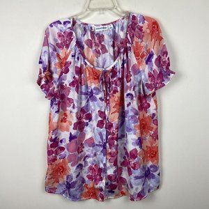 St Johns Bay XL  Pink Purple Floral Peasant  Blouse Top